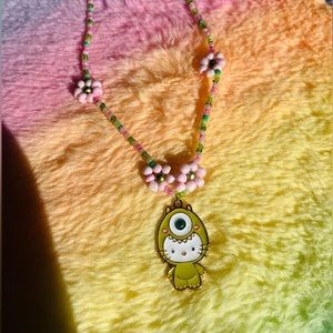 Hello Kitty X Monster Inc enamel charm hand beaded necklace